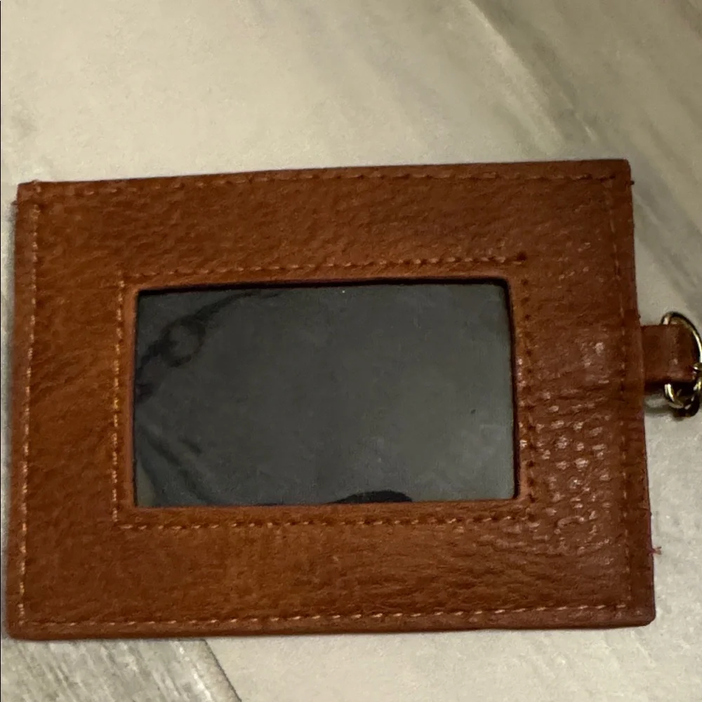 Steve Madden Brown Leather Card Holder Keychain with Gold Ring